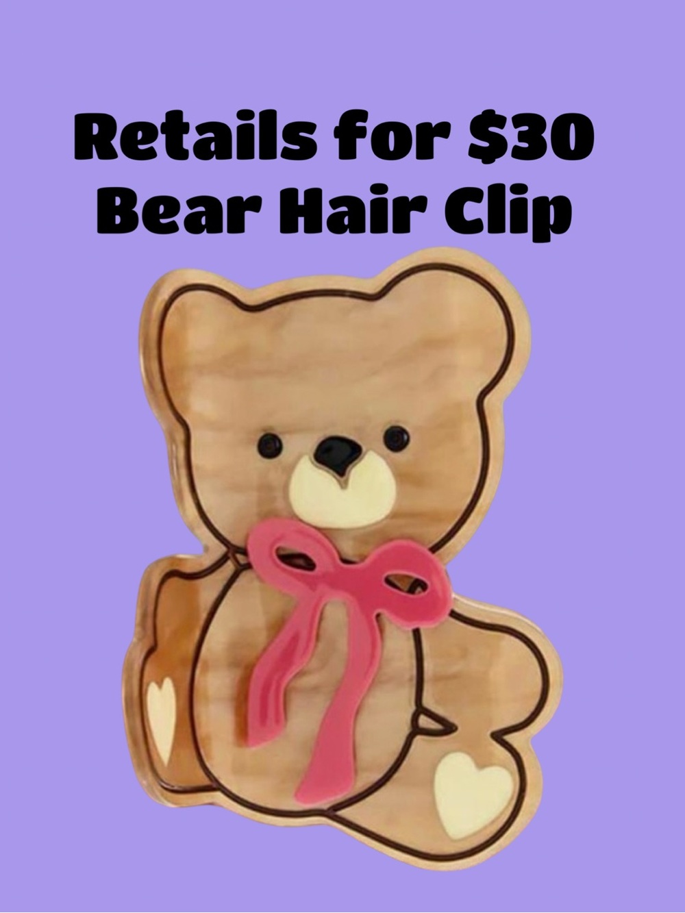 Cute Brown Teddy Bear Hair Clip with Pink Bow
